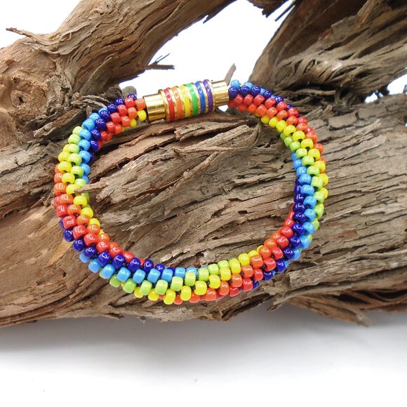 KUMIHIMO MULTICOLOR BEADED Bracelet Handmade Beaded Bracelets - Picture 2 of 4